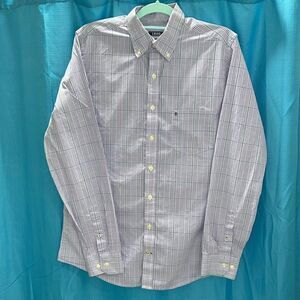 Izod plaid mens button down shirt purple white